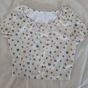 SHEIN White Ribbed Top with Black Brand Tag